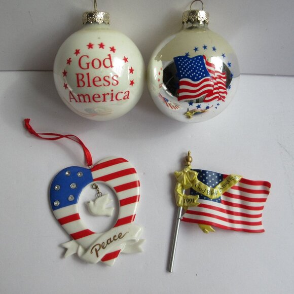 Rauch Other - USA God Bless America Glass Christmas Ornament & Avon Patriotic Flag Lot of 4